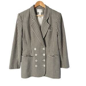 Vintage 80s Sheperd Check Wool Blazer Jacket Double Breasted in Brown & Cream, M